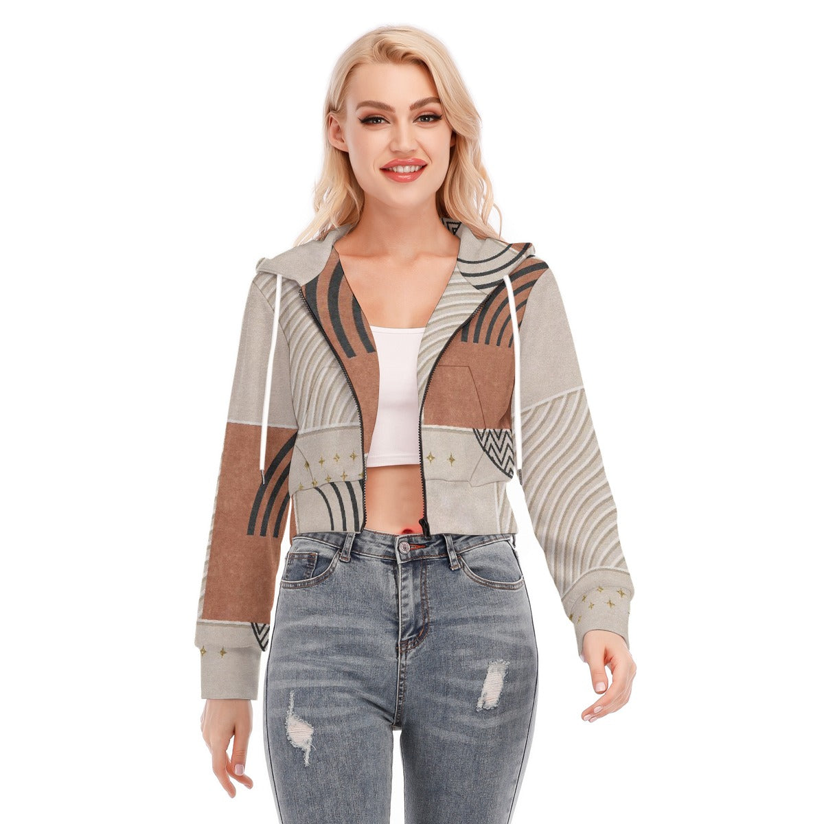 All-Over Print Women's Crop Top Hoodie With Zipper Closure