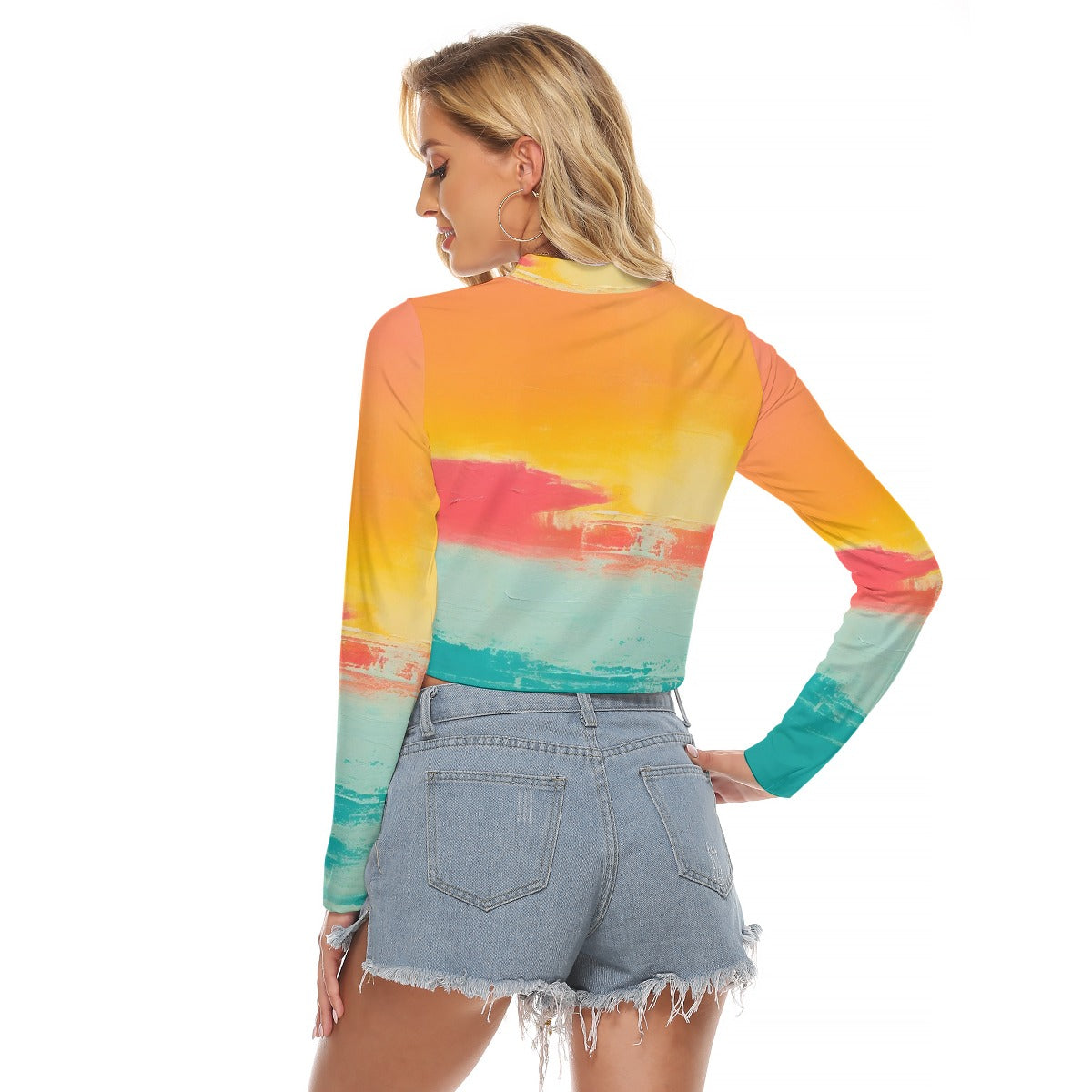 All-Over Print Women's Hollow Chest Keyhole Tight Crop Top