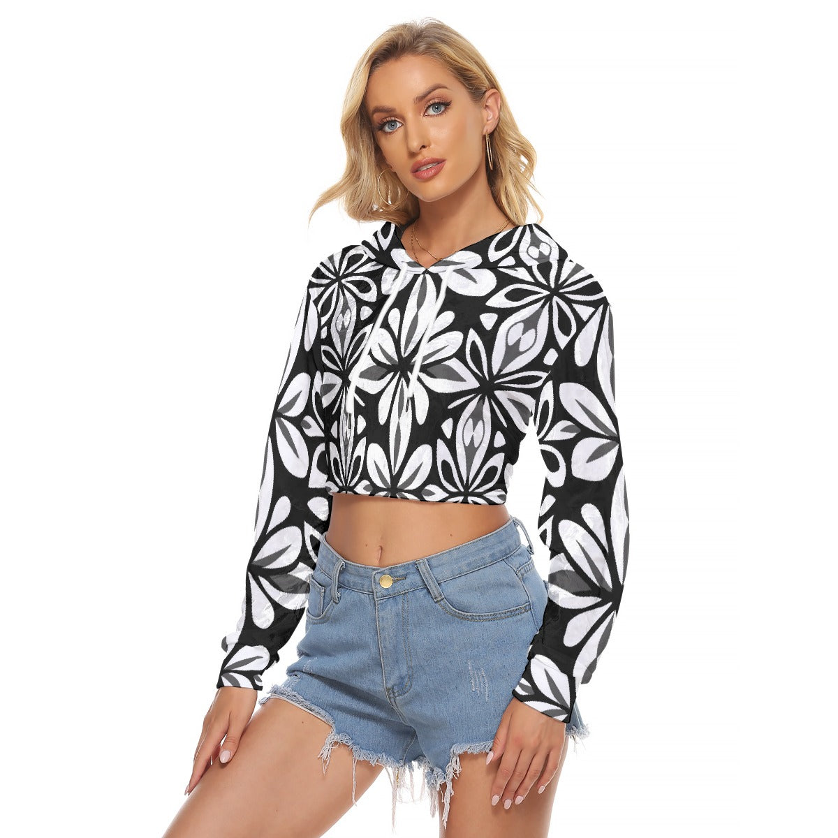 All-Over Print Women's Crop Top Hoodie|Velvet