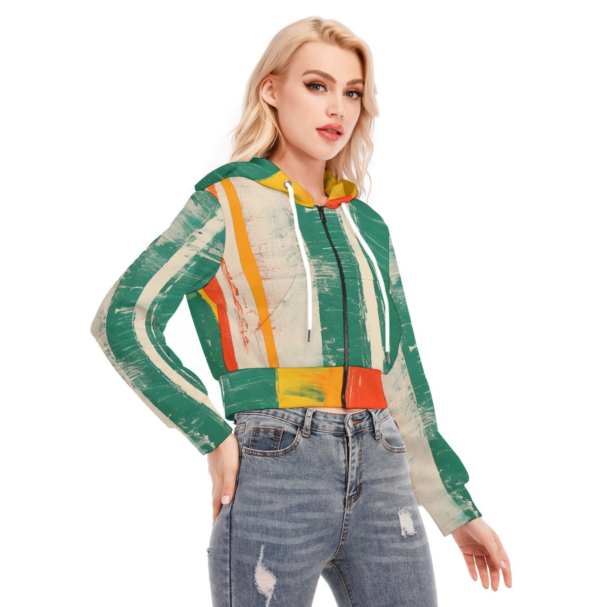 All-Over Print Women's Crop Top Hoodie With Zipper Closure