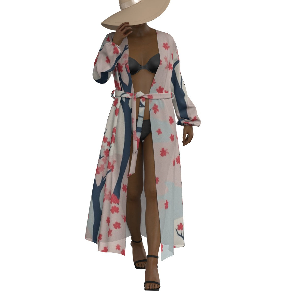 All-Over Print Women's Lace-up Chiffon Robe