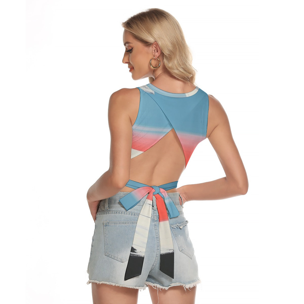 All-Over Print Women's Sleeveless Back Hollow Crop Top