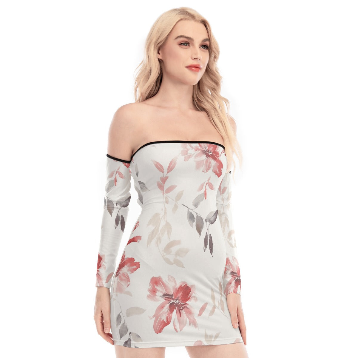 All-Over Print Women's Off-shoulder Back Lace-up Dress