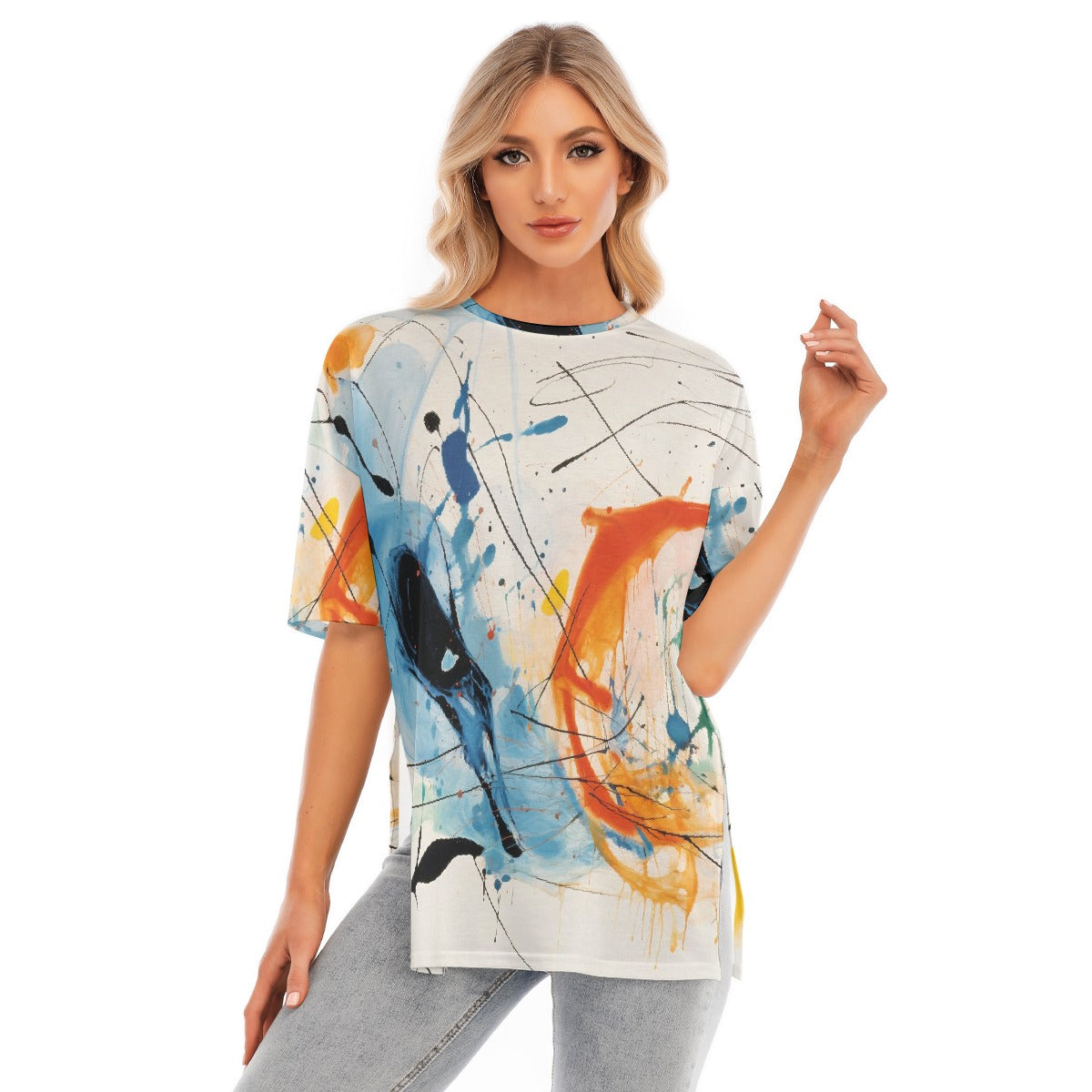 All-Over Print Women's Short Sleeves T-shirt With Hem Split