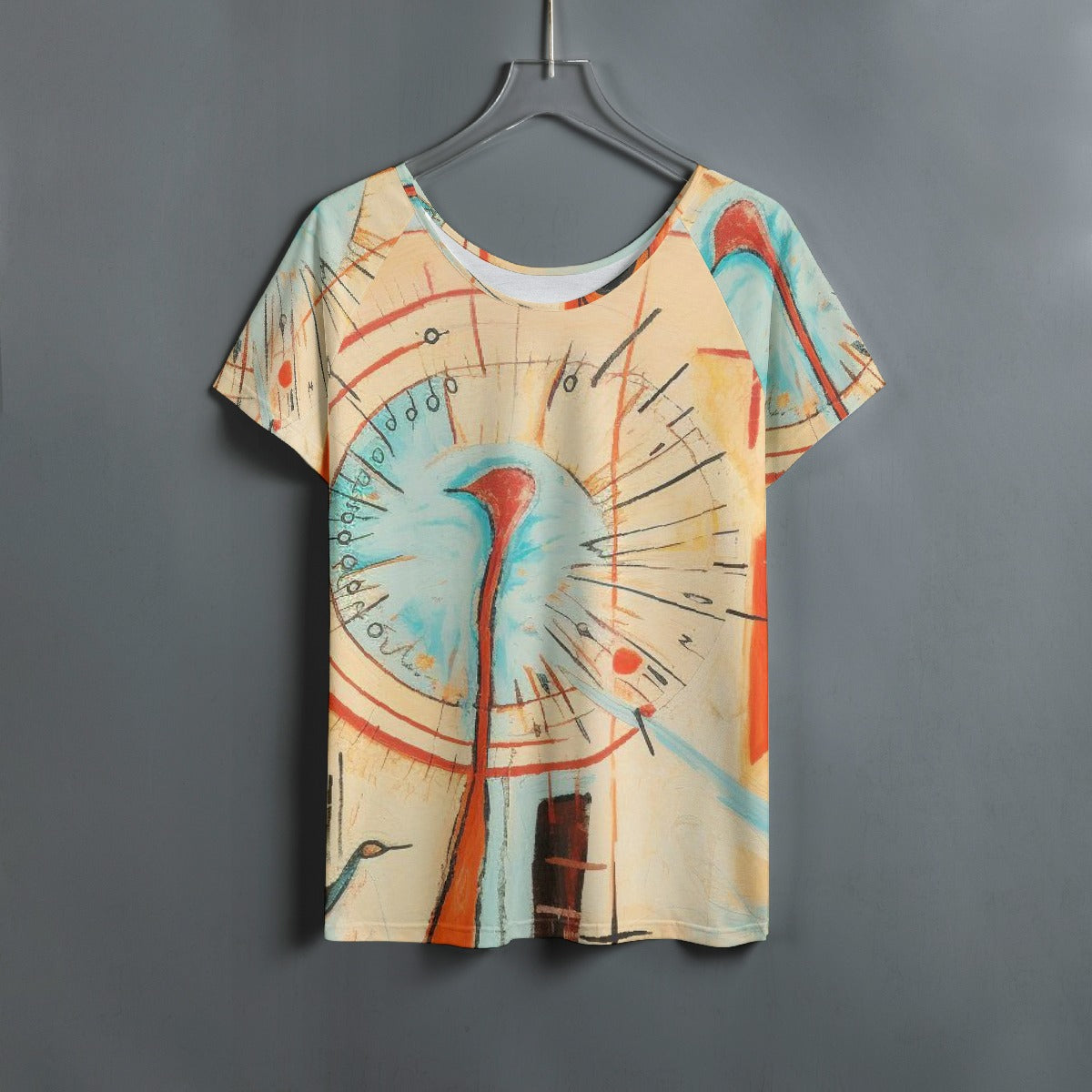 All-Over Print Women's Round Neck T-shirt With Raglan Sleeve