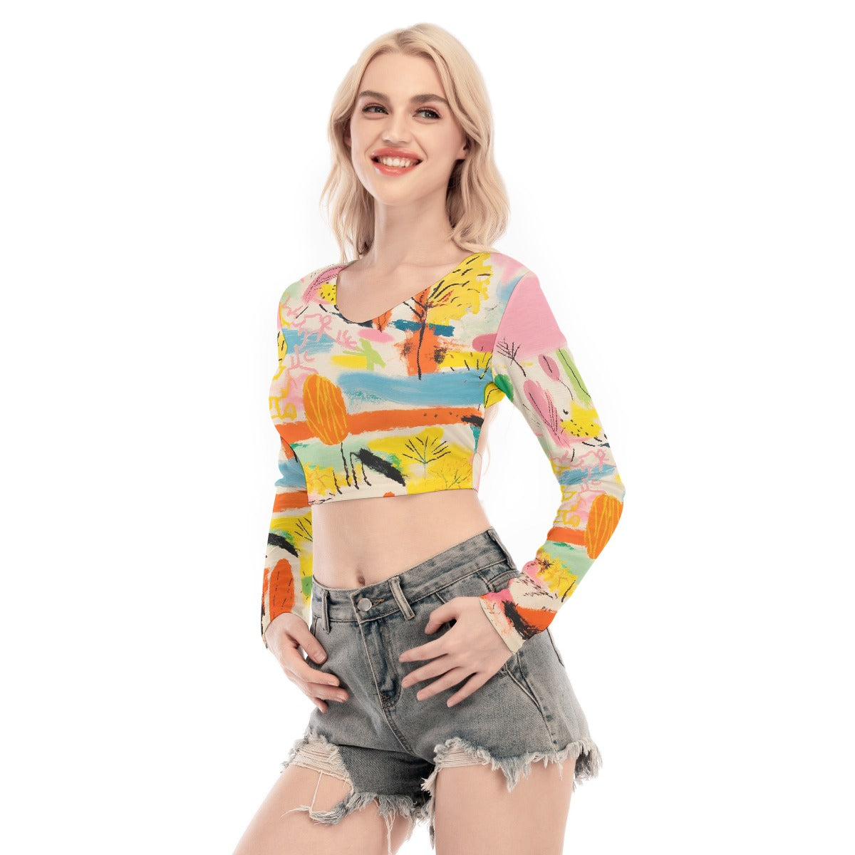All-Over Print Women's Back Hollow T-shirt With Strap