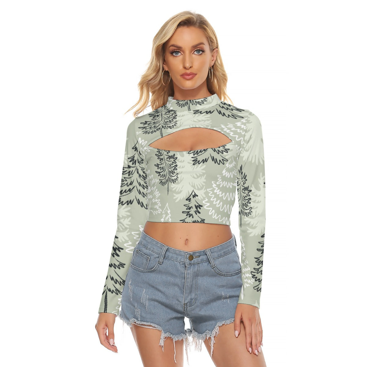 All-Over Print Women's Hollow Chest Keyhole Tight Crop Top