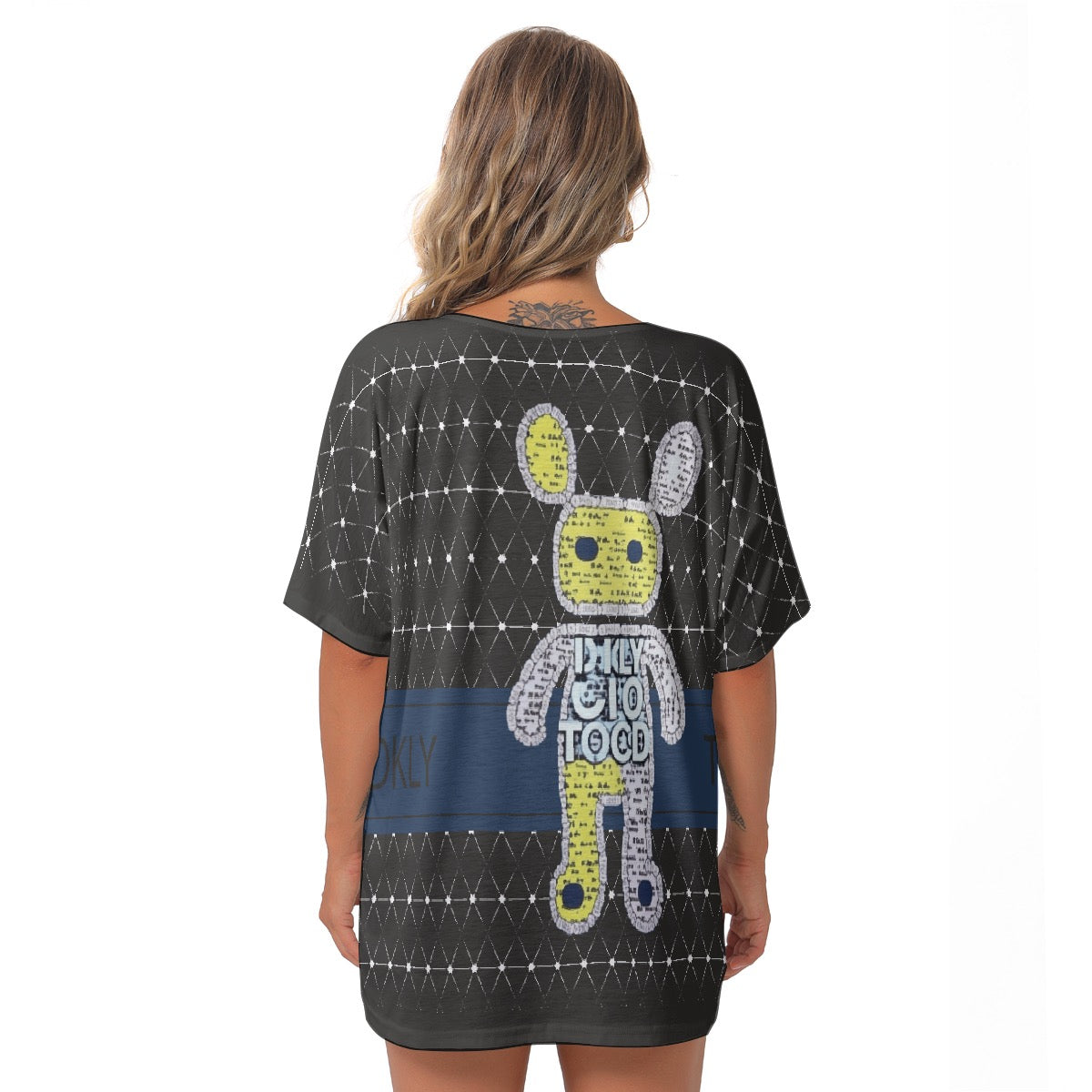 All-Over Print Women's Bat Sleeves V-Neck Blouse