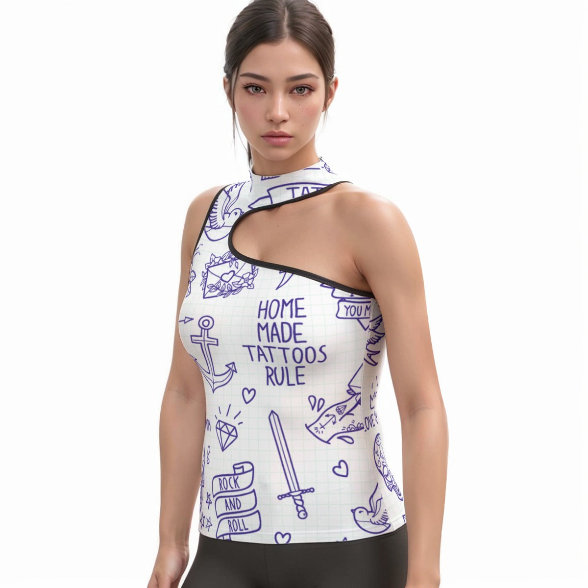All-Over Print Women's Halter Sleeveless Asymmetrical Tank Top