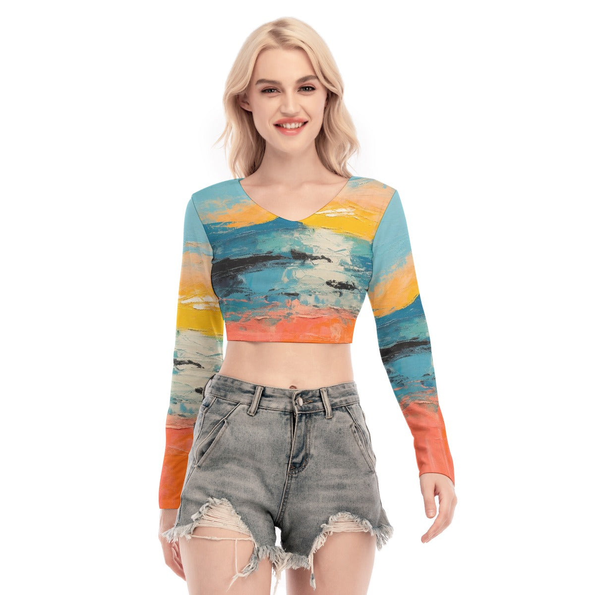 All-Over Print Women's Back Hollow T-shirt With Strap