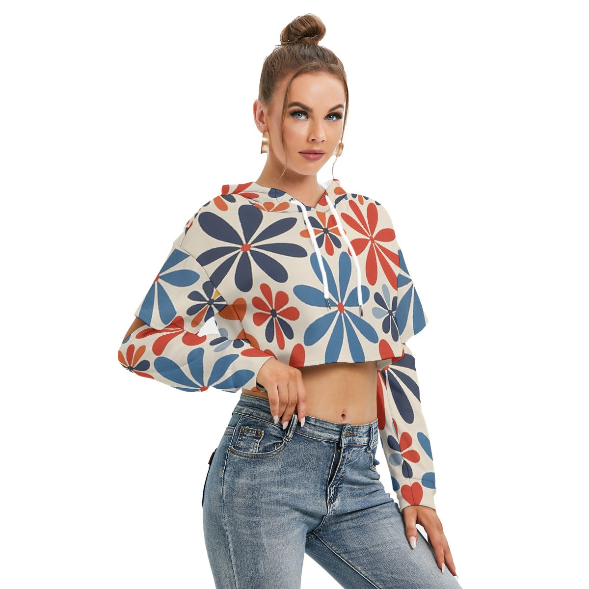 All-Over Print Women's Heavy Fleece Hoodie With Hollow Out Sleeve