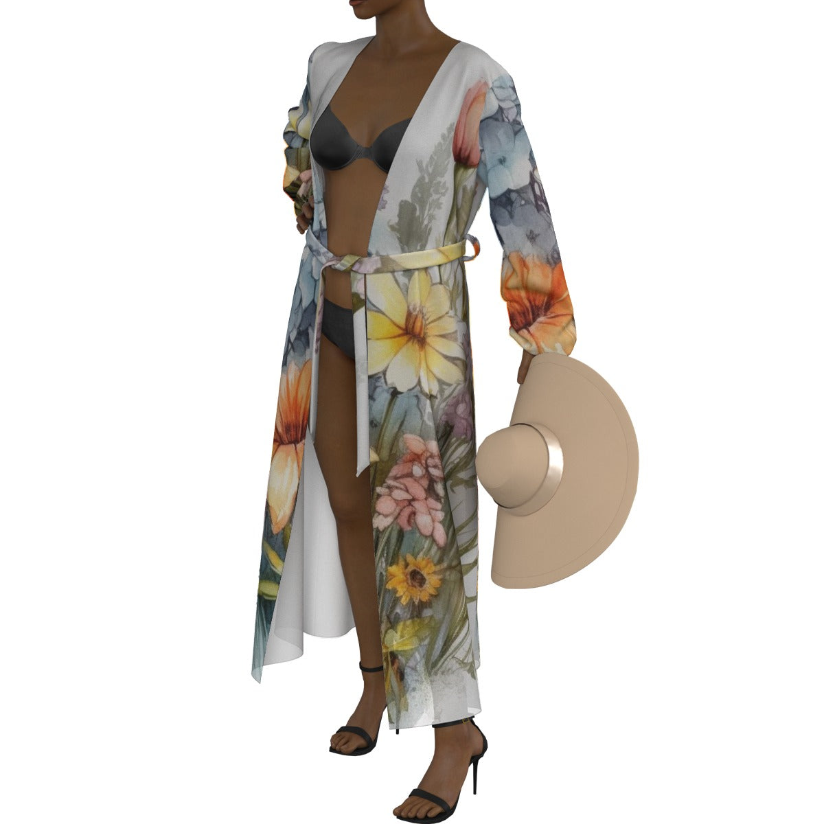 All-Over Print Women's Lace-up Chiffon Robe