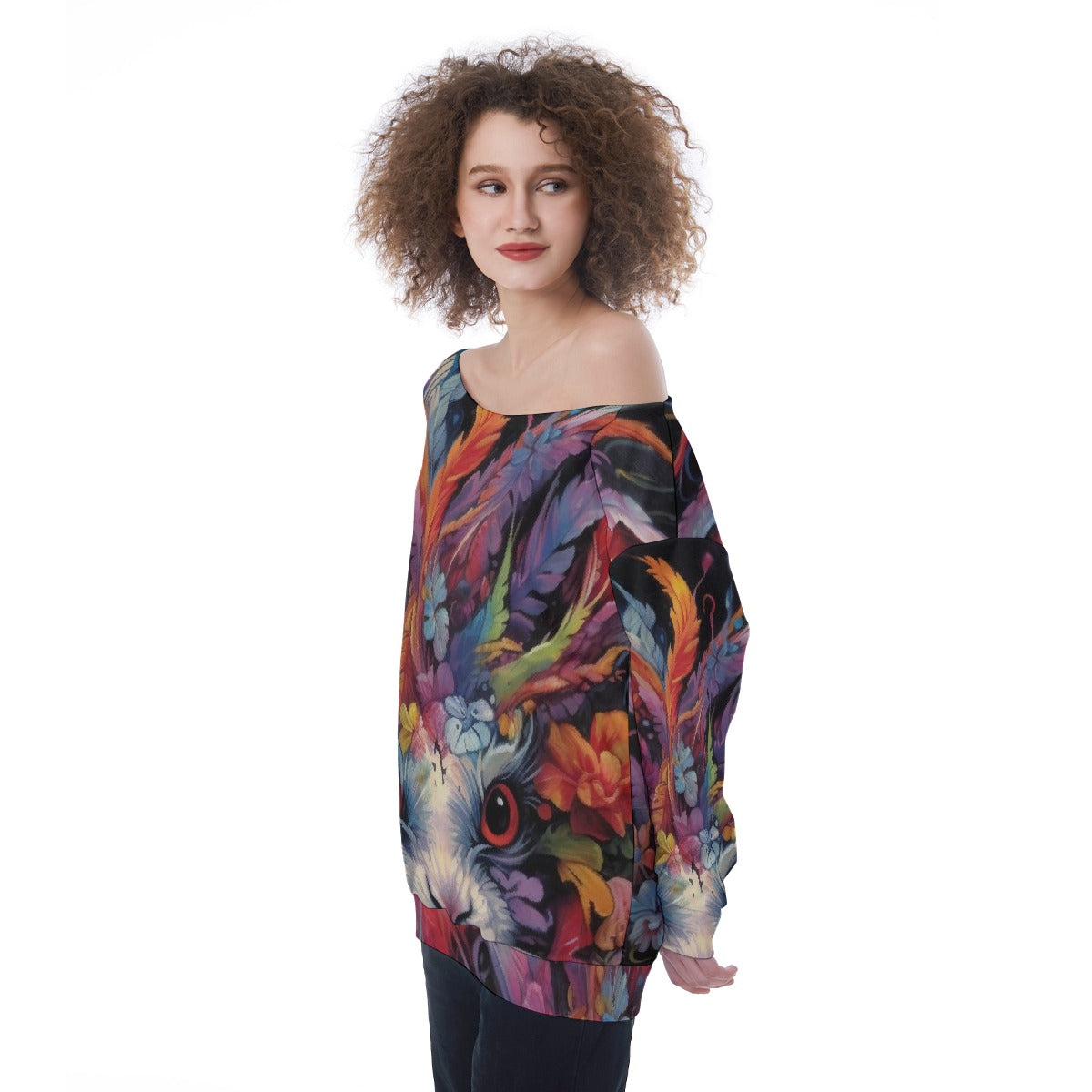 All-Over Print Oversized Women's Off-Shoulder Sweatshirt