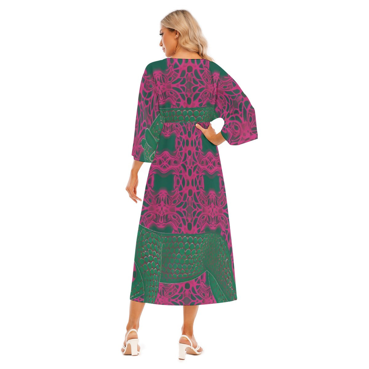 All-Over Print Women's Mid-Sleeve Long Dress