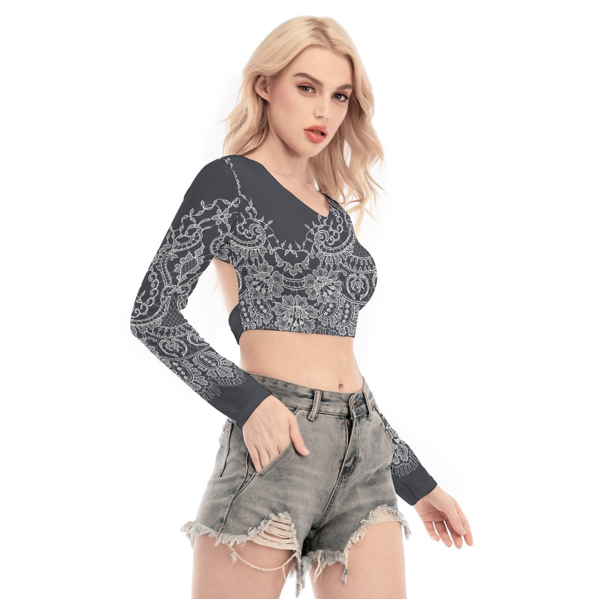 All-Over Print Women's Back Hollow T-shirt With Strap