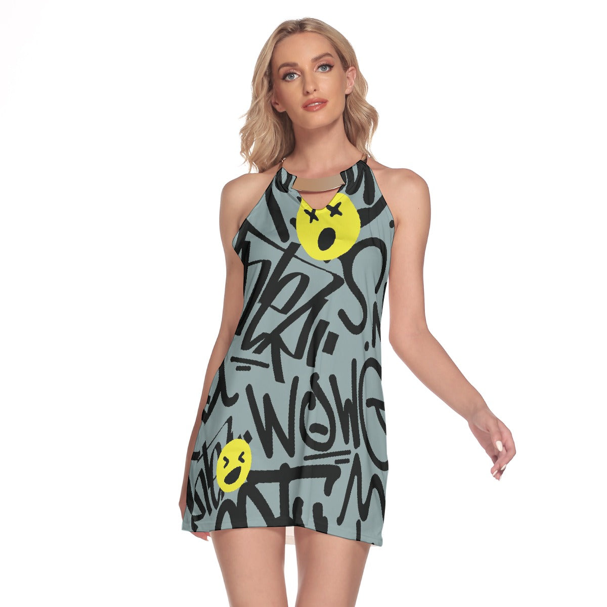 All-Over Print Women's Round Neck Above Knee Dress