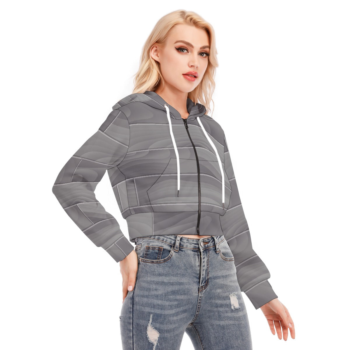All-Over Print Women's Crop Top Hoodie With Zipper Closure