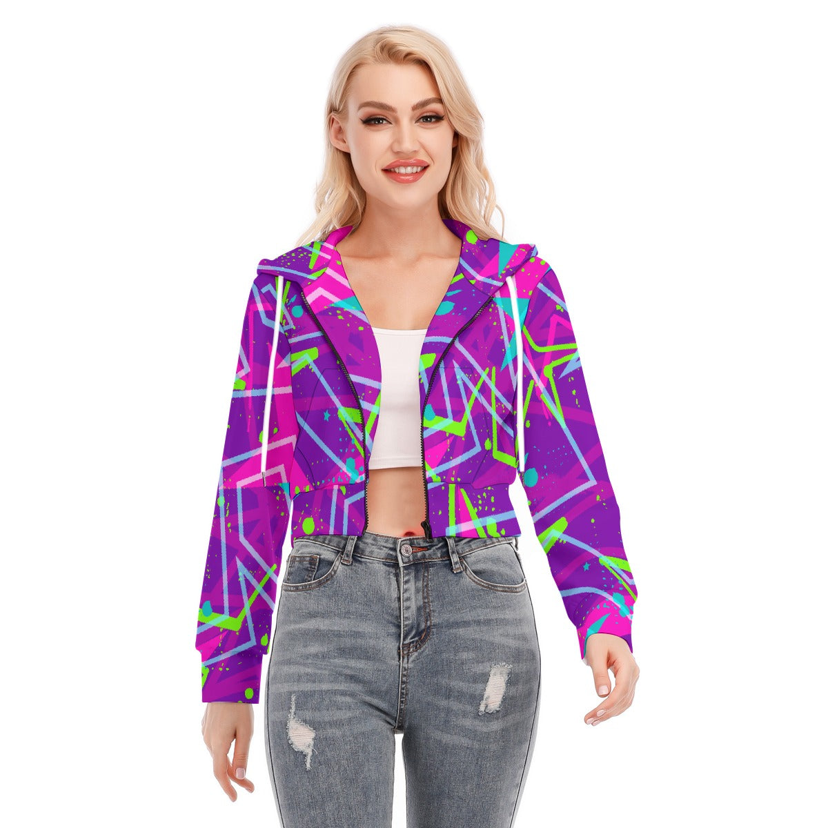 All-Over Print Women's Crop Top Hoodie With Zipper Closure