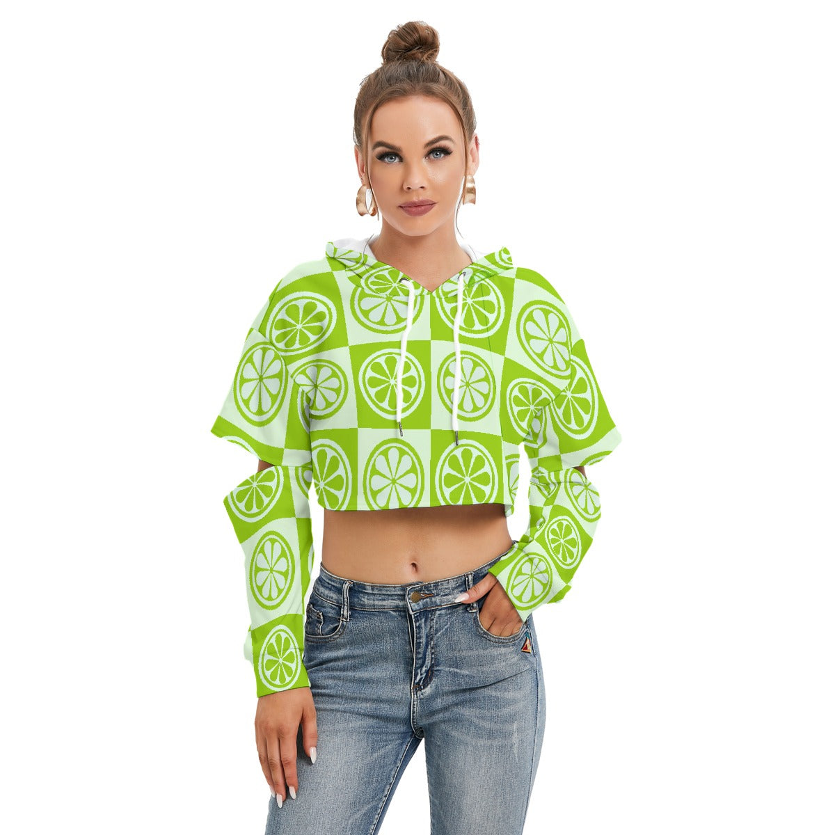 All-Over Print Women's Heavy Fleece Hoodie With Hollow Out Sleeve