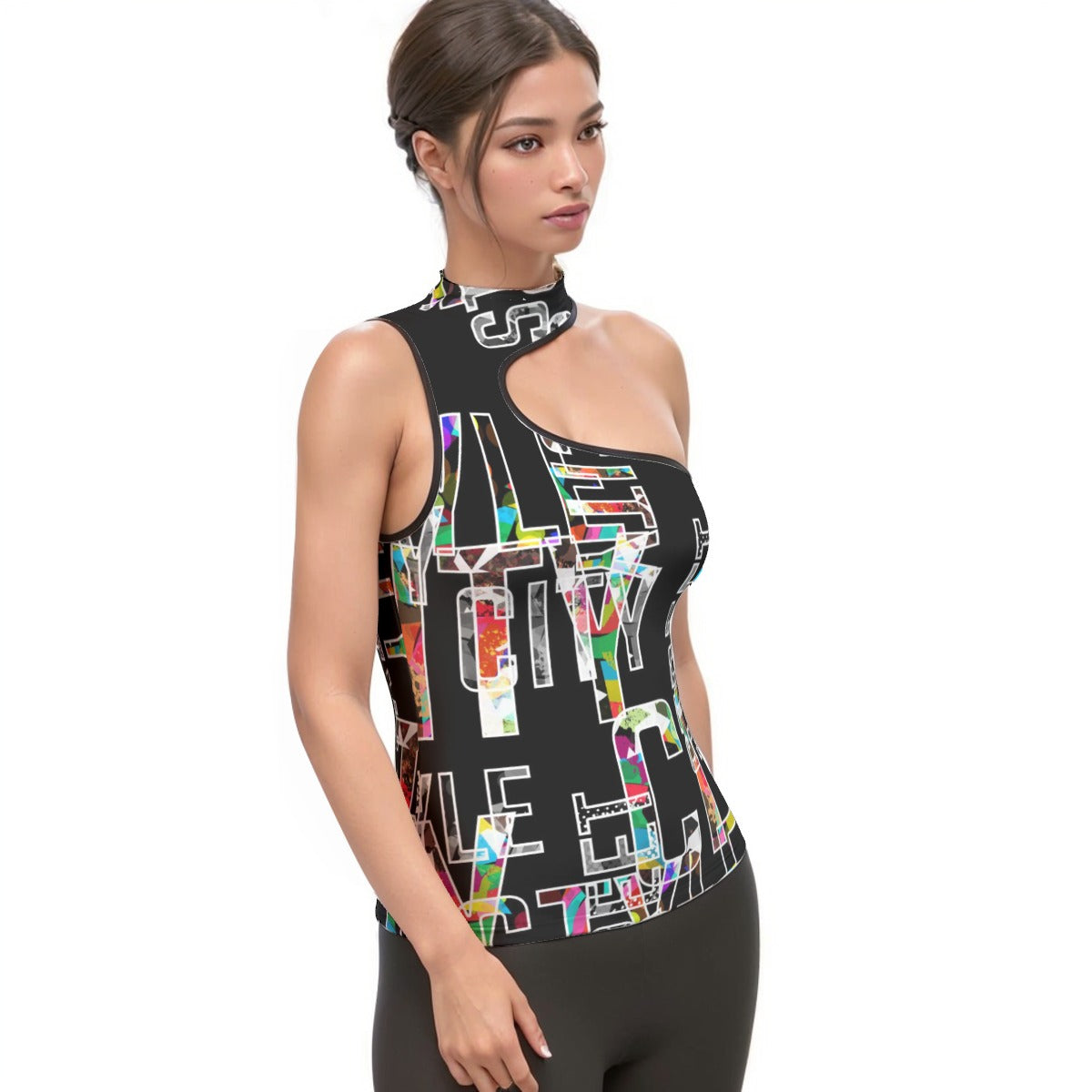 All-Over Print Women's Halter Sleeveless Asymmetrical Tank Top