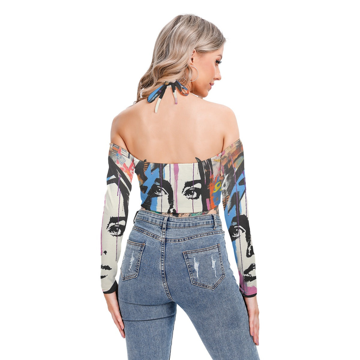 All-Over Print Women's Halter Lace-up Top