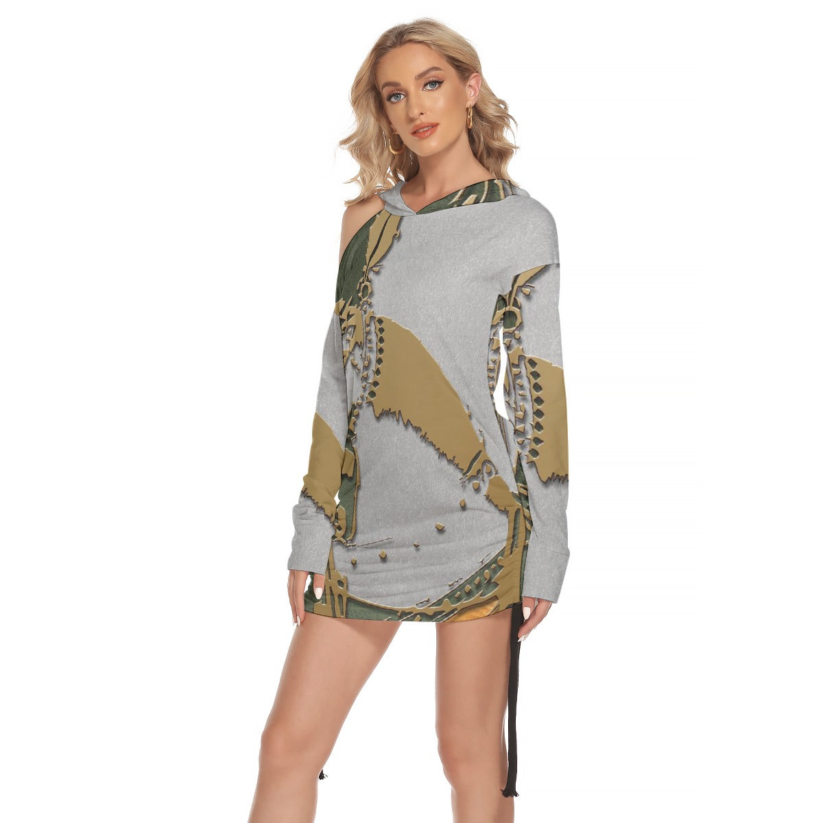 All-Over Print Women's One-shoulder Dress With Waist Shirring