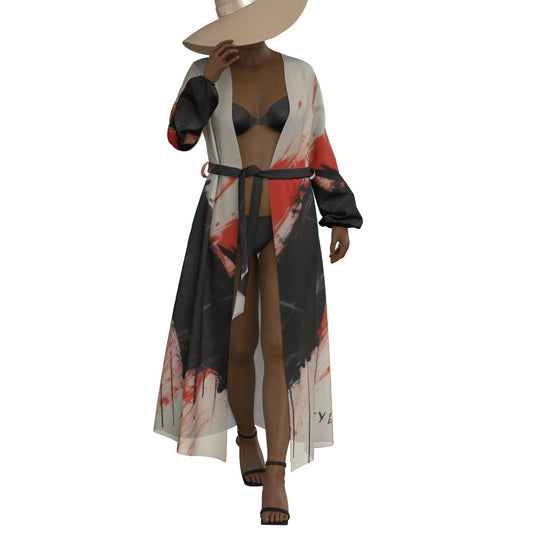 All-Over Print Women's Lace-up Chiffon Robe