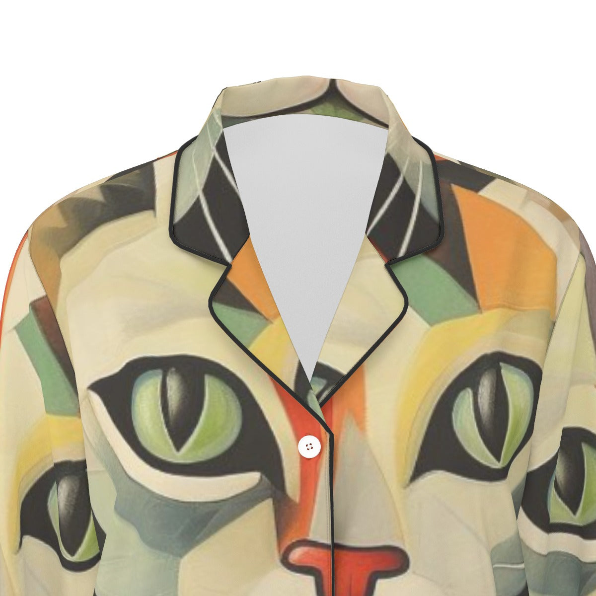 All-Over Print Women's Long Sleeve Pajama Set With Black Contrast Piping