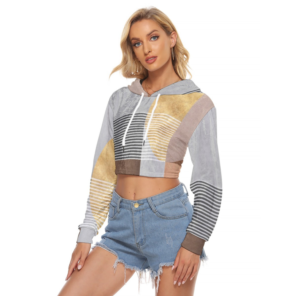 All-Over Print Women's Crop Top Hoodie|Velvet