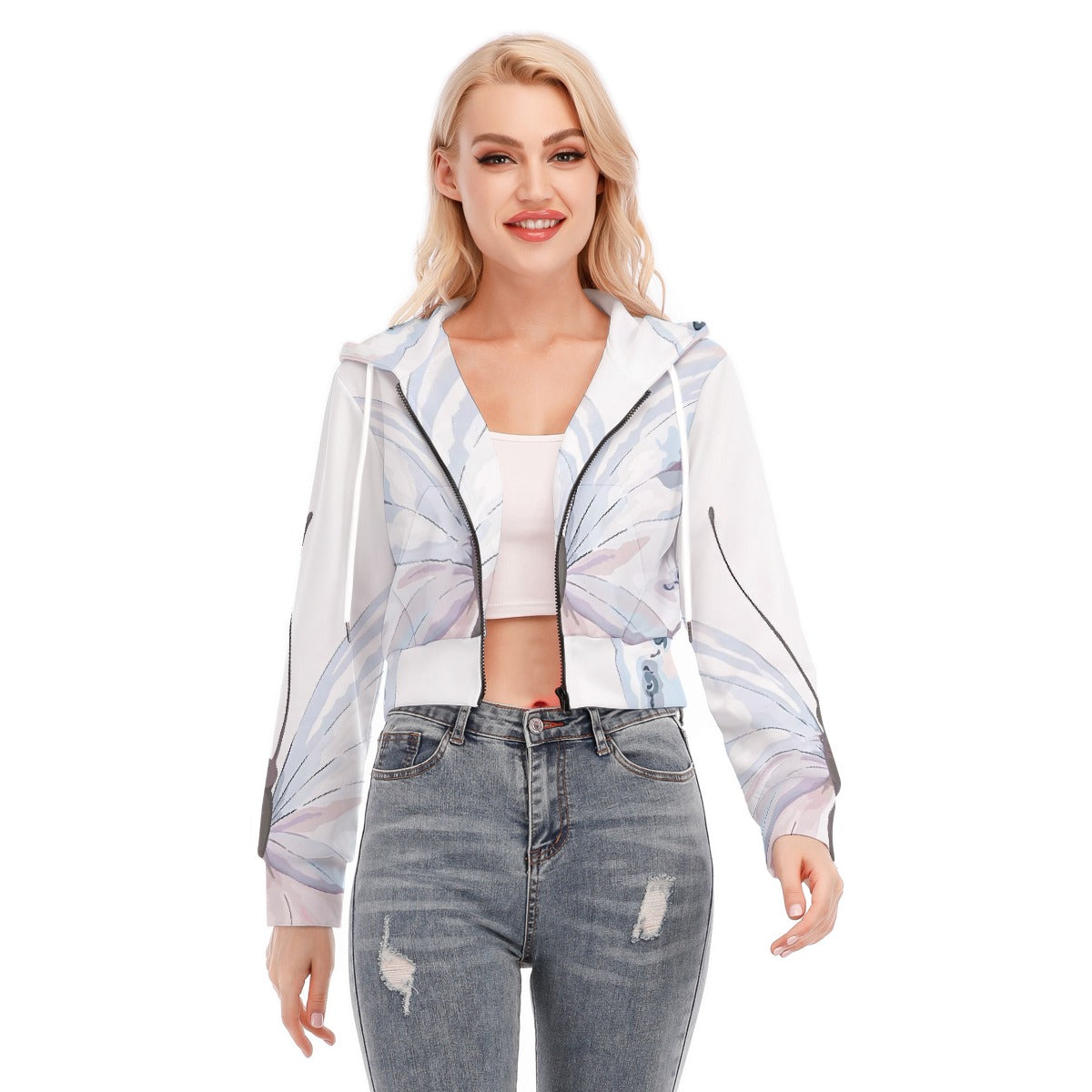 All-Over Print Women's Crop Top Hoodie With Zipper Closure