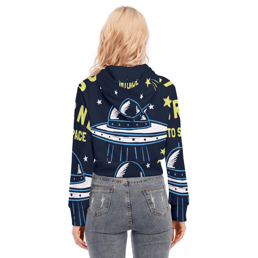 All-Over Print Women's Crop Top Hoodie With Zipper Closure
