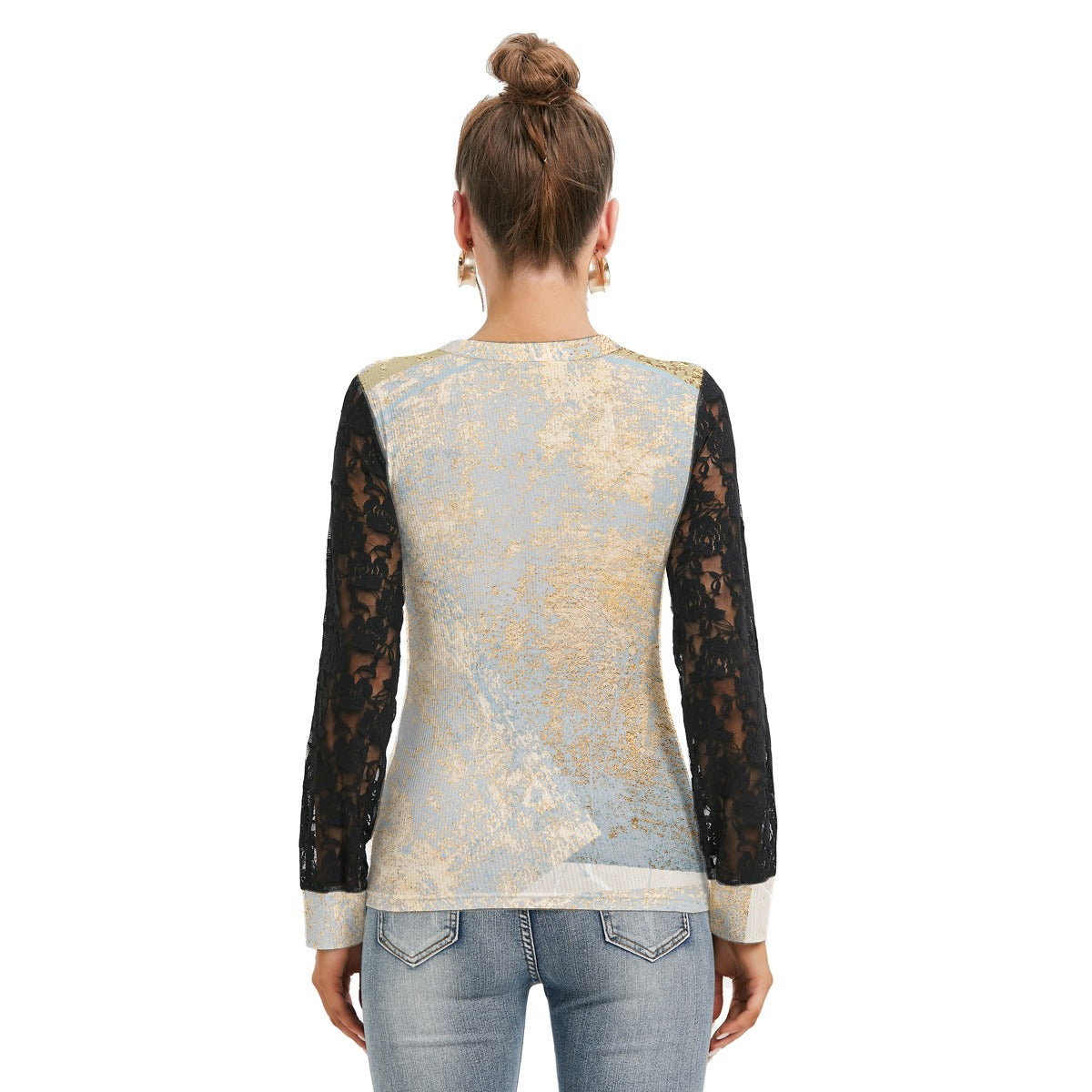 All-Over Print Women's T-shirt And Sleeve With Black Lace