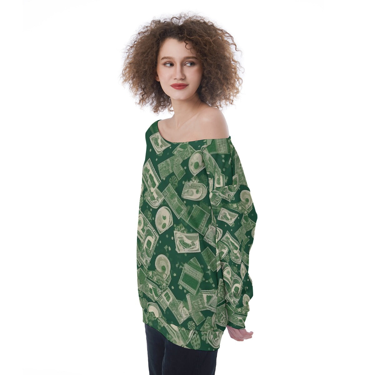 All-Over Print Oversized Women's Off-Shoulder Sweatshirt