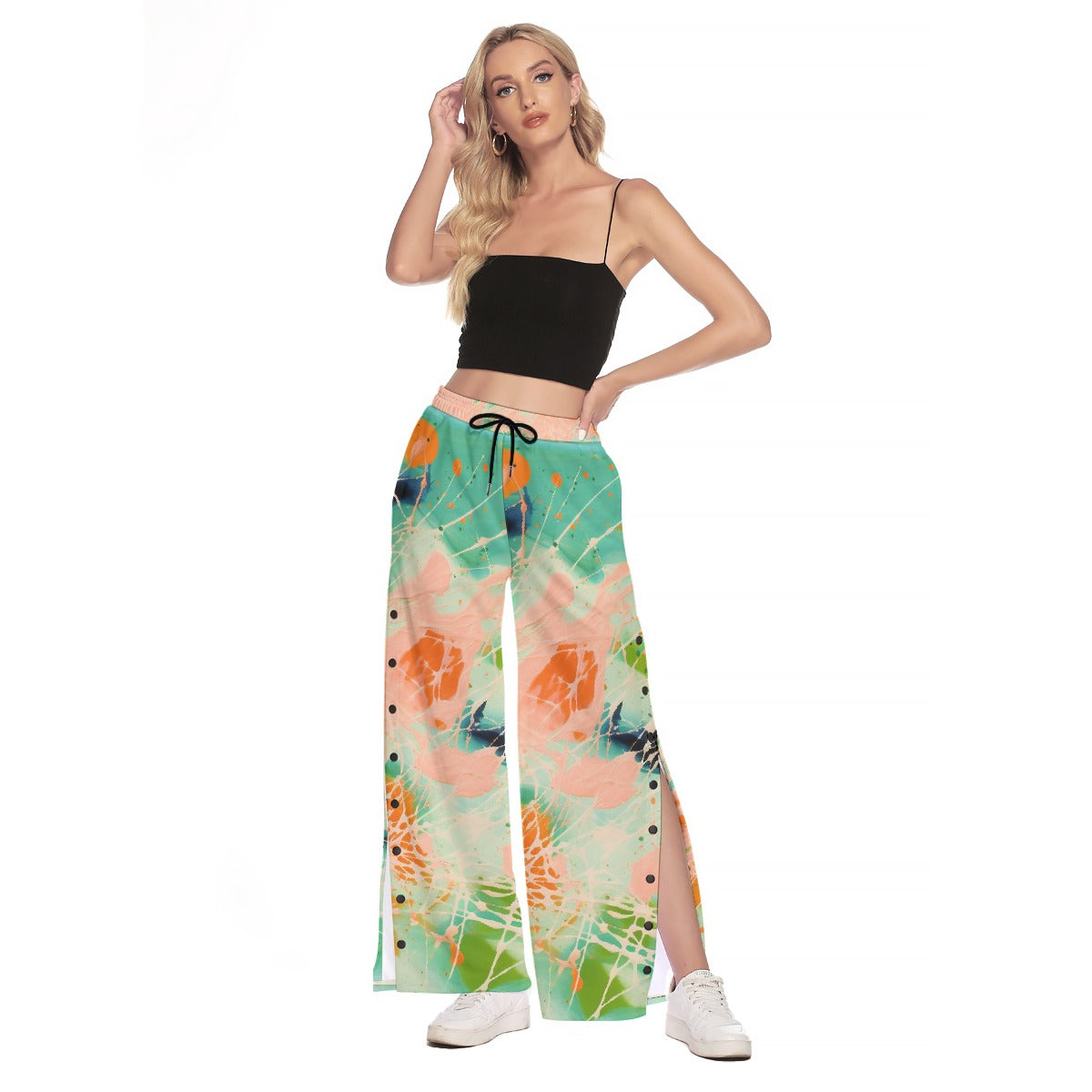 All-Over Print Women's Side Slit Snap Button Trousers