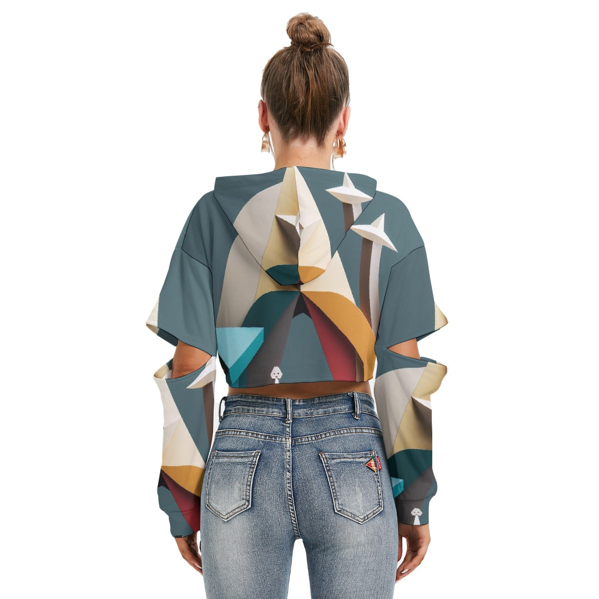 All-Over Print Women's Heavy Fleece Hoodie With Hollow Out Sleeve