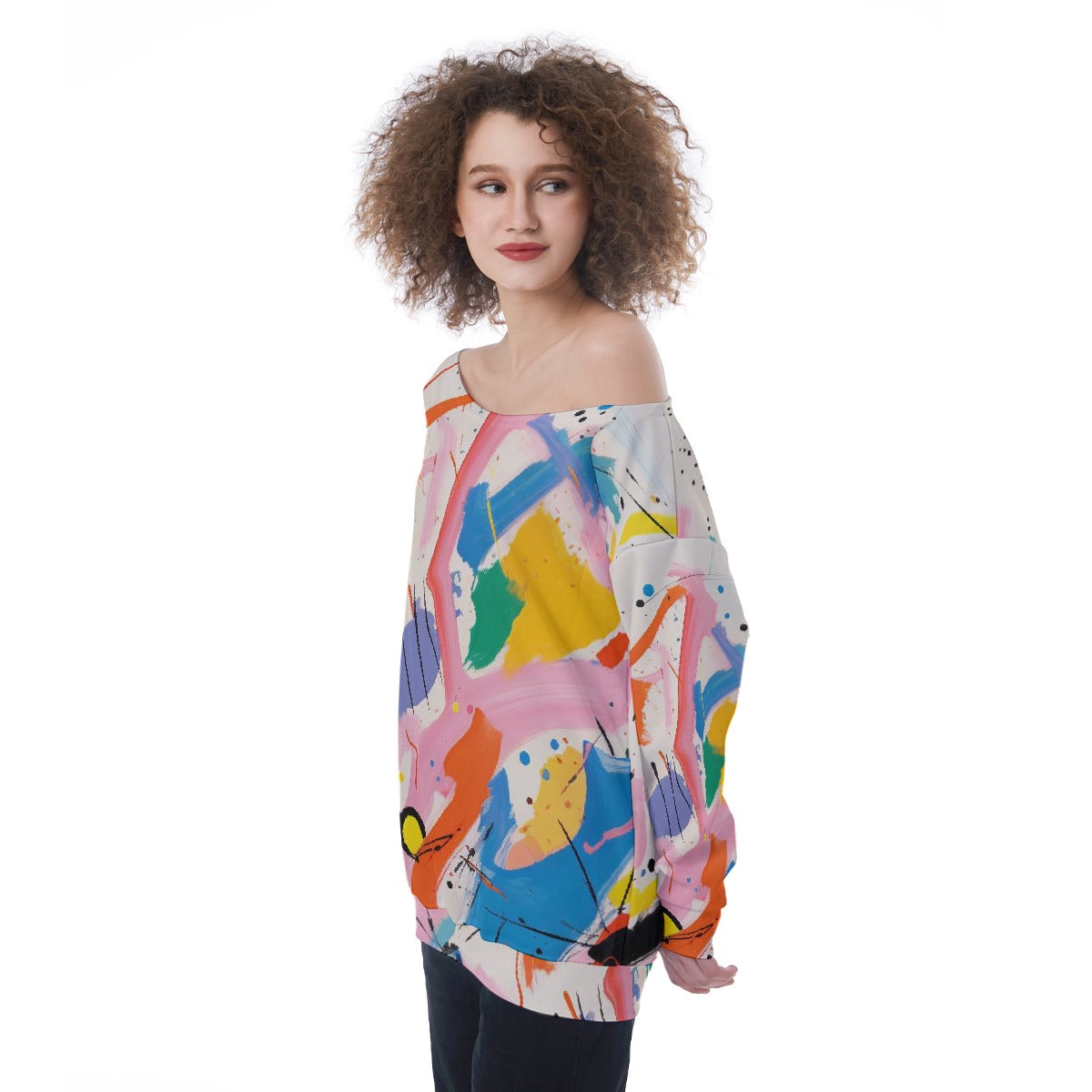 All-Over Print Oversized Women's Off-Shoulder Sweatshirt
