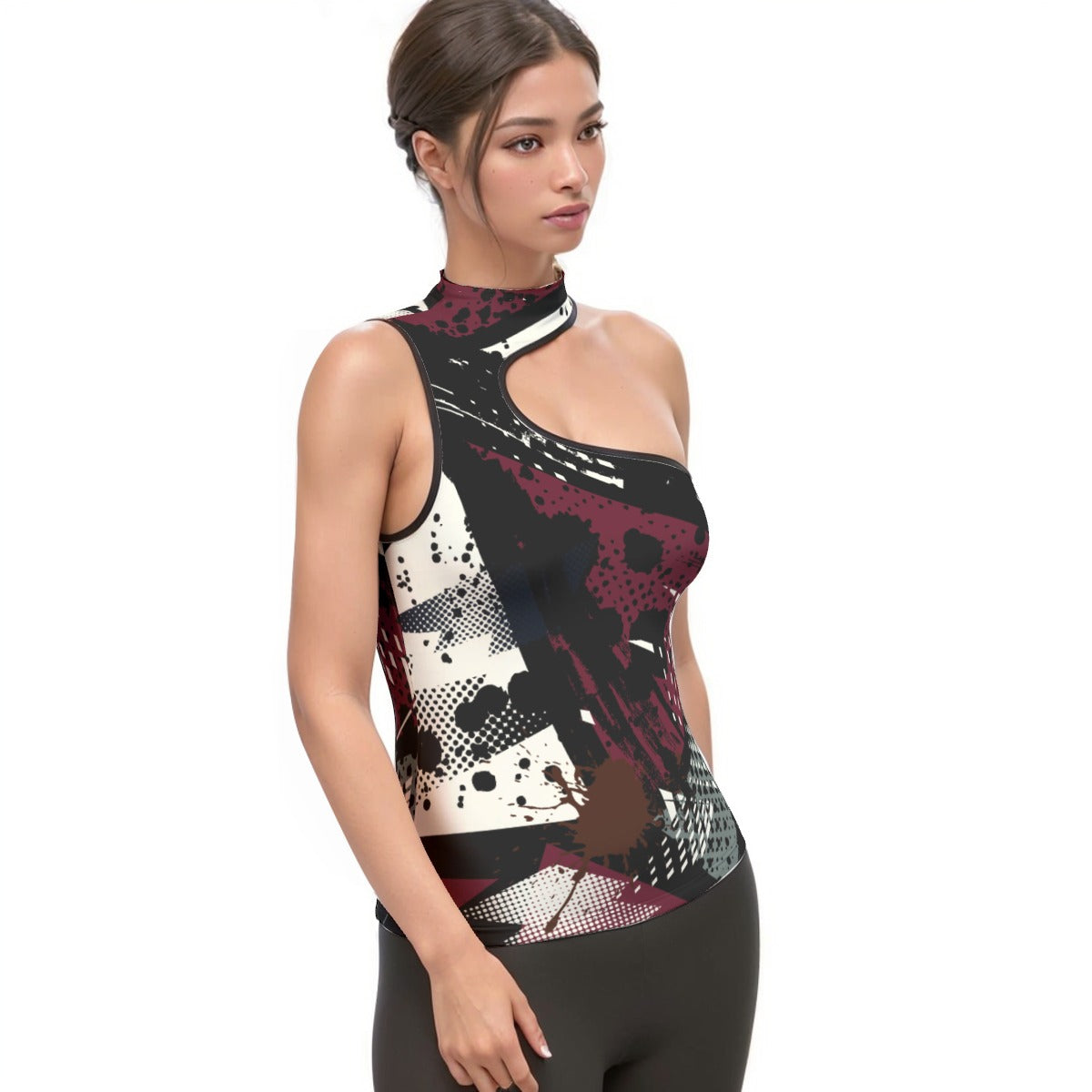 All-Over Print Women's Halter Sleeveless Asymmetrical Tank Top
