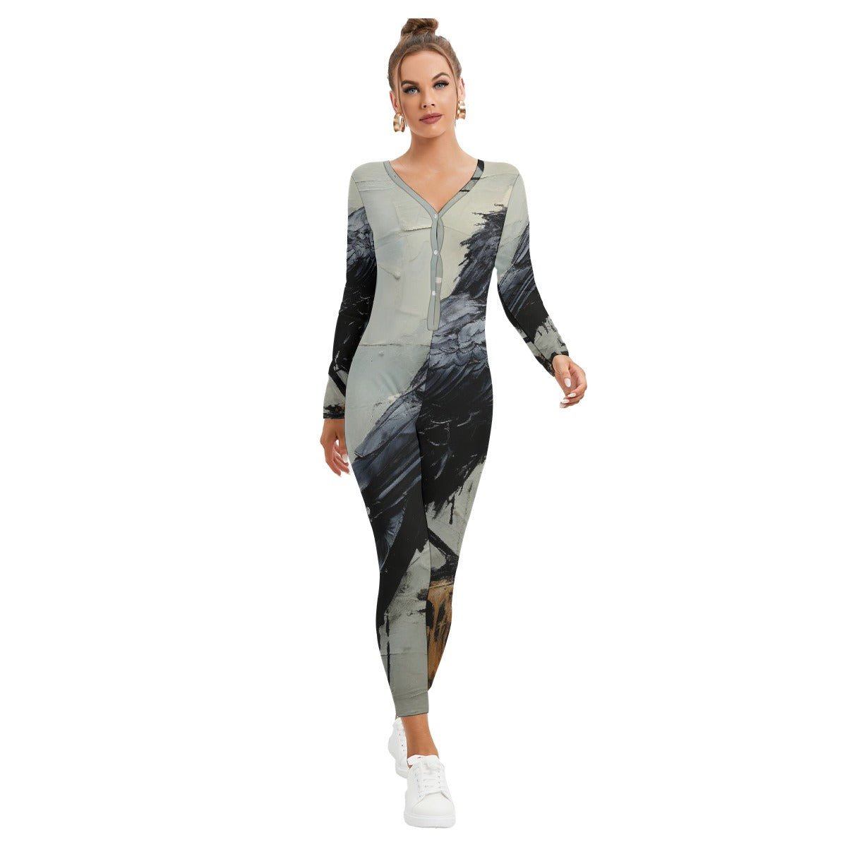 All-Over Print Women's Plunging Neck Jumpsuit