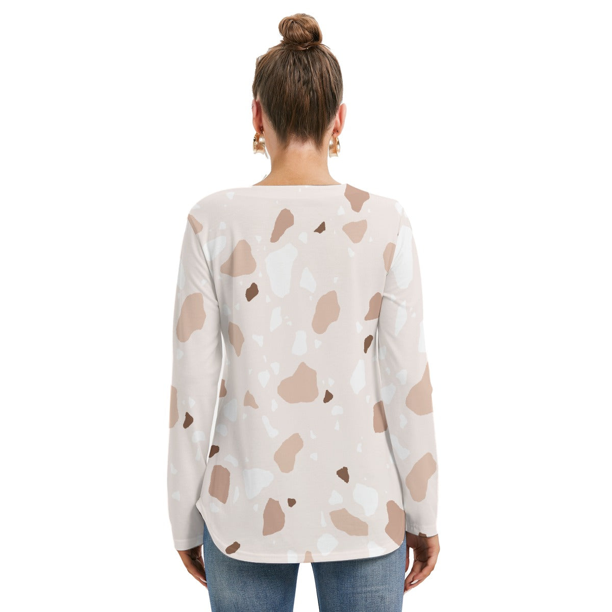 All-Over Print Women's Long Sleeve Neckline Tie Sweatshirt