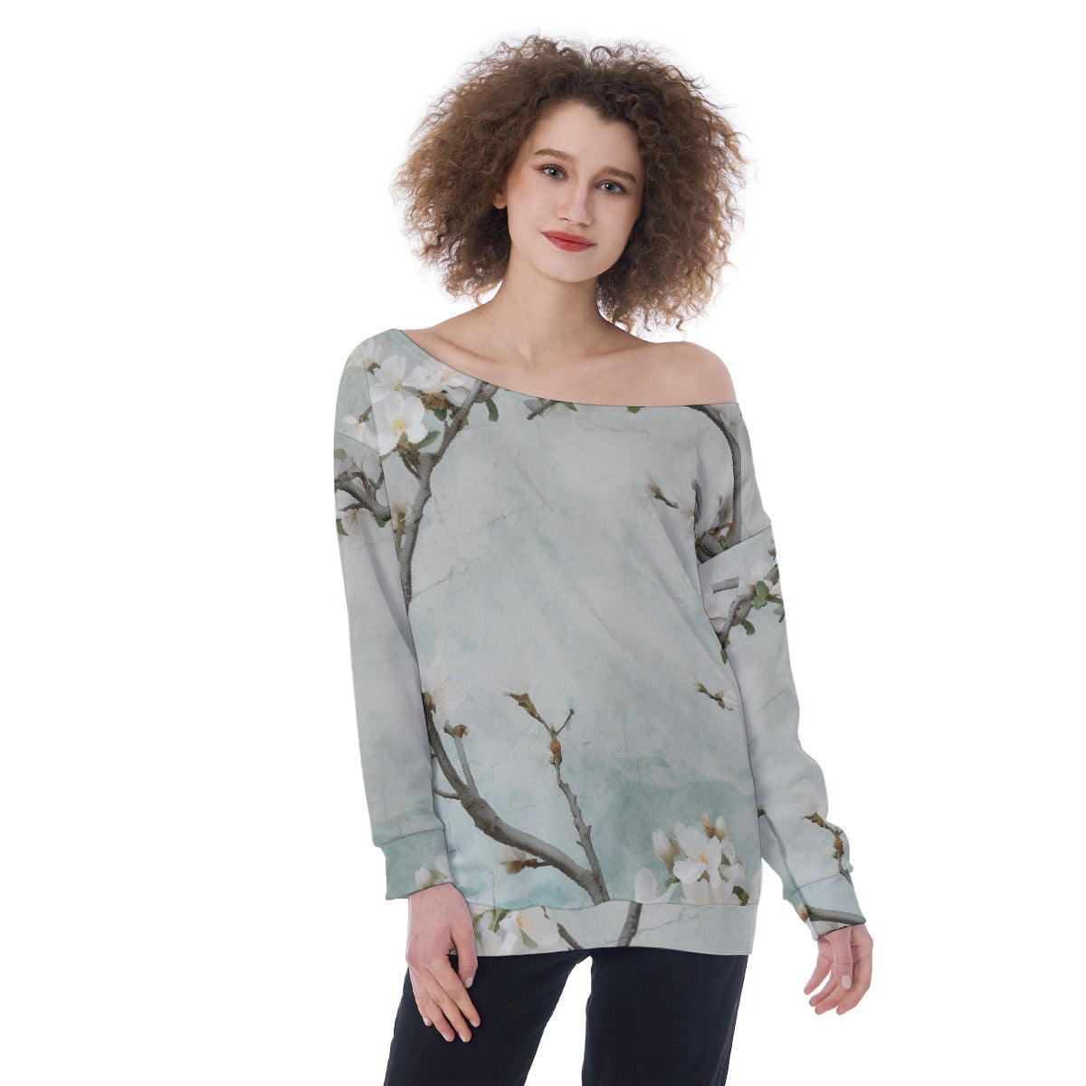 All-Over Print Oversized Women's Off-Shoulder Sweatshirt