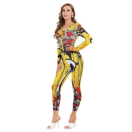 All-Over Print Women's Plunging Neck Jumpsuit
