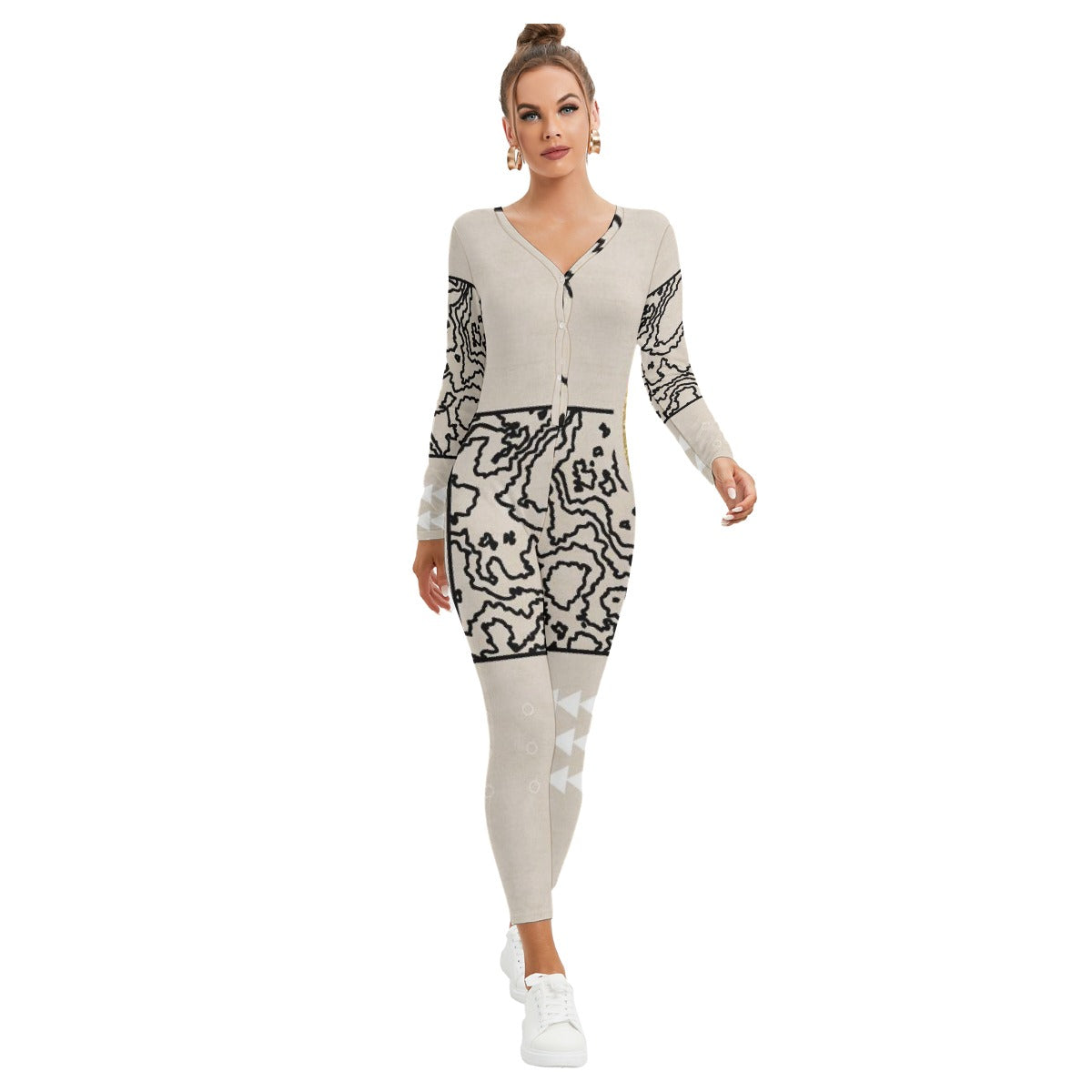 All-Over Print Women's Plunging Neck Jumpsuit