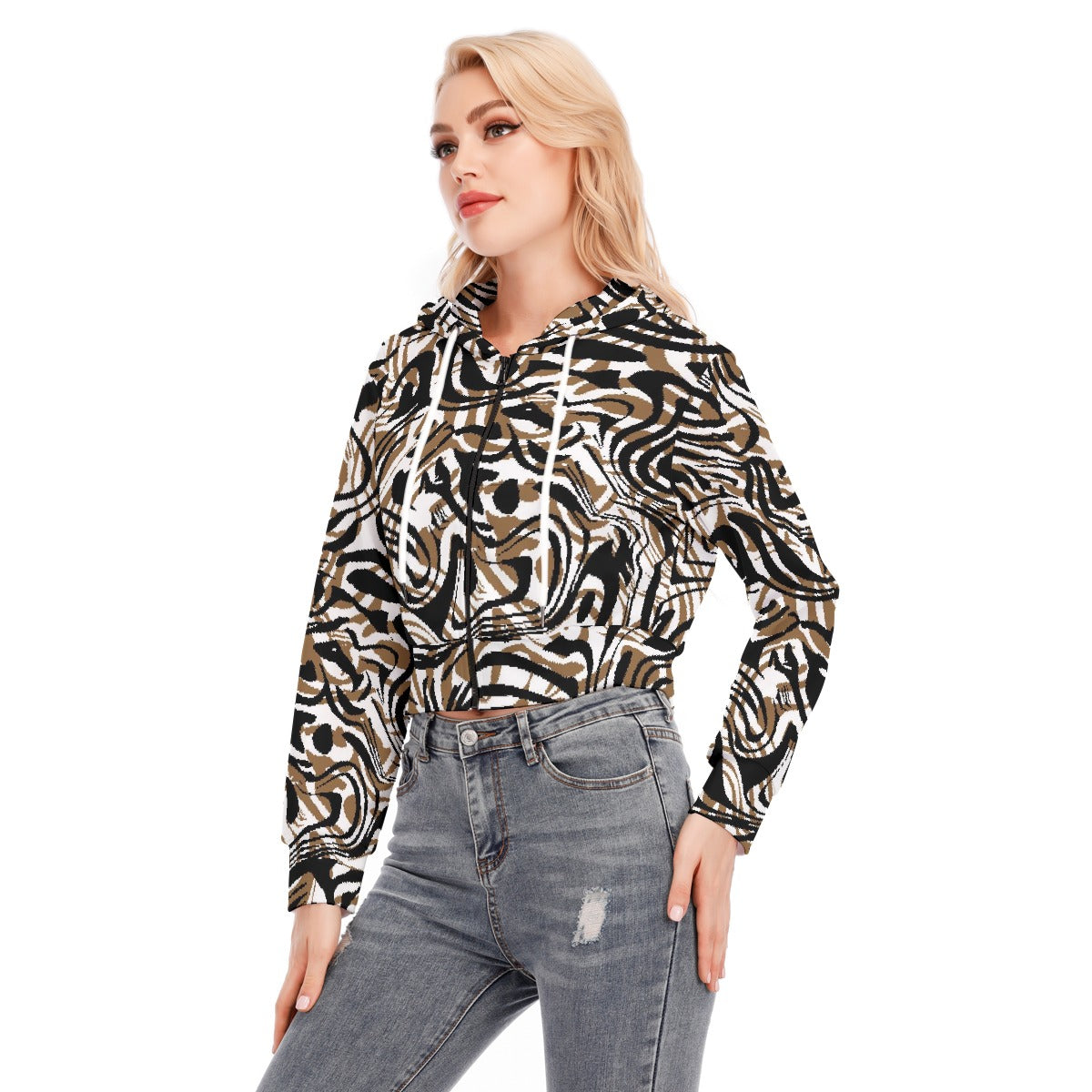 All-Over Print Women's Crop Top Hoodie With Zipper Closure