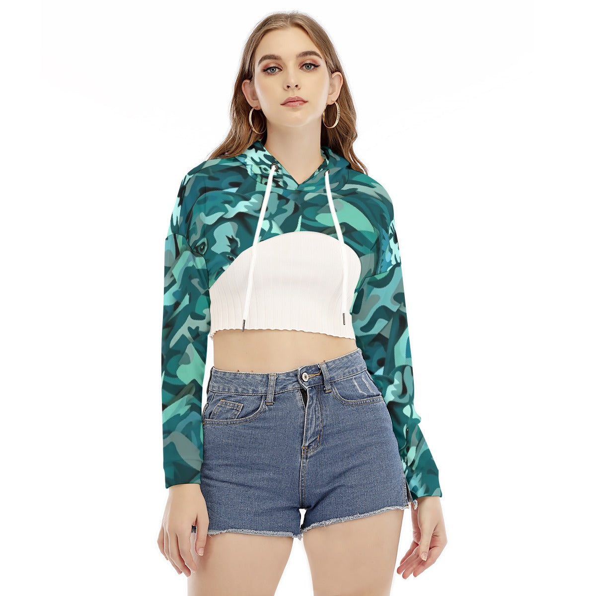 All-Over Print Women's Smock Short Hoodie With Long Sleeve