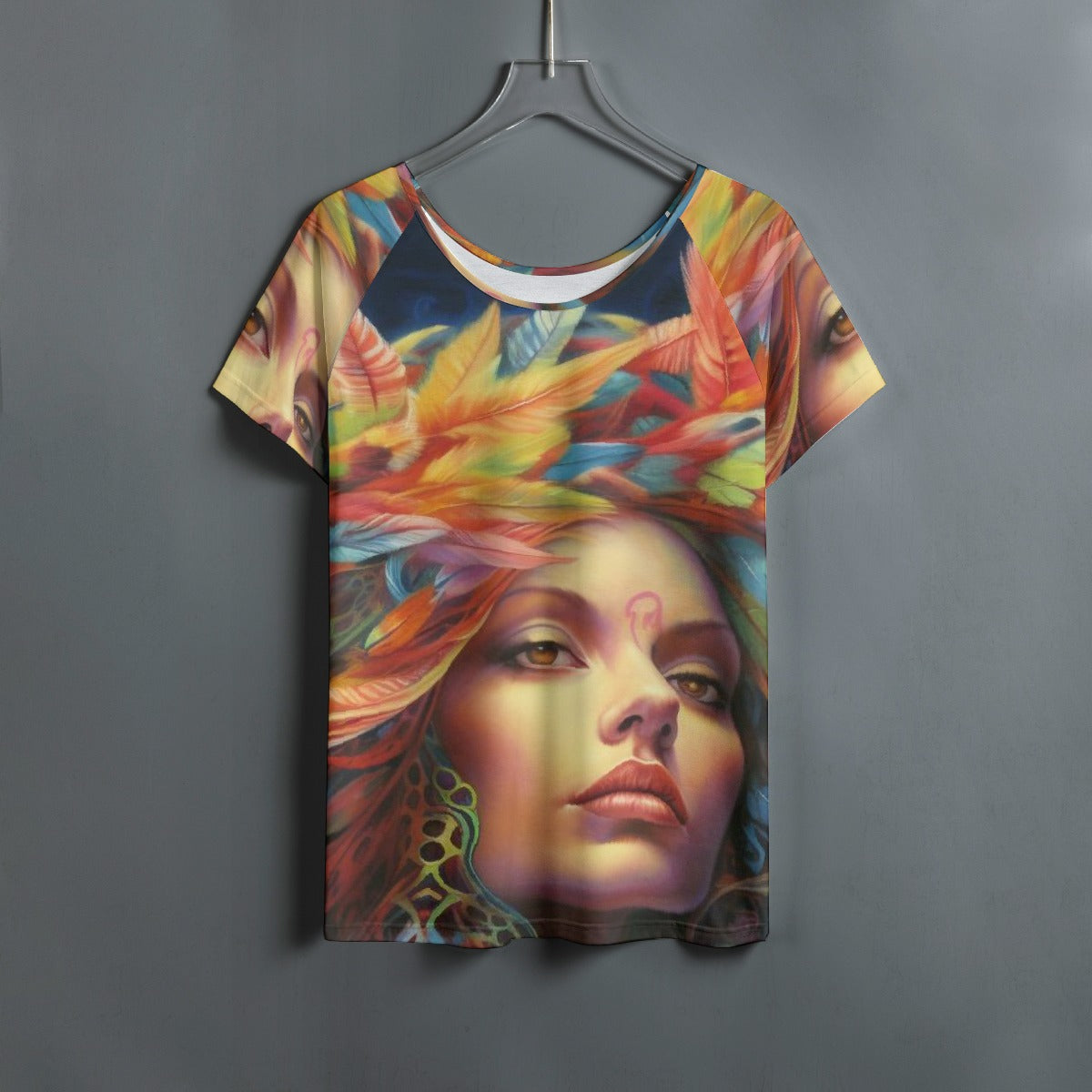 All-Over Print Women's Round Neck T-shirt With Raglan Sleeve