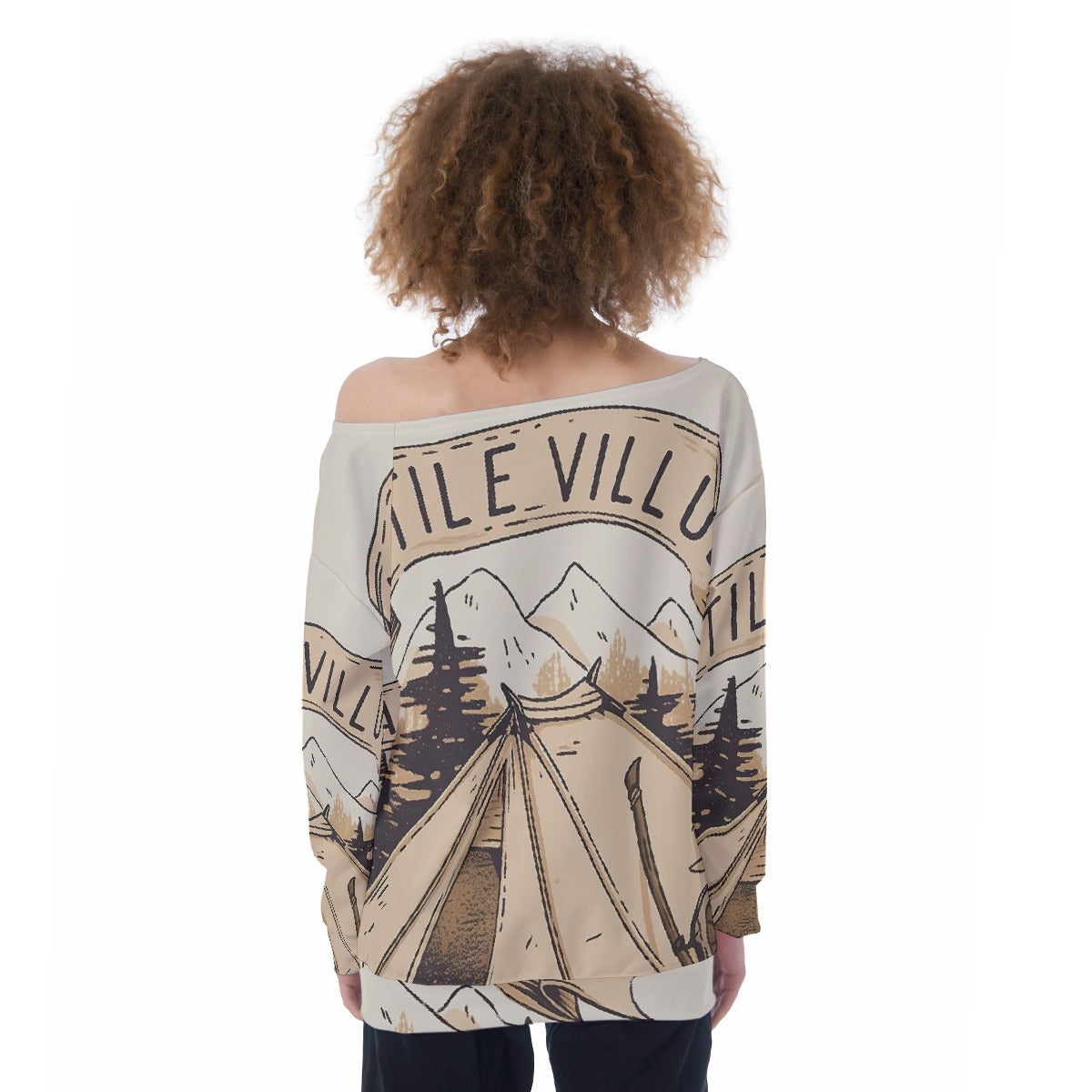 All-Over Print Oversized Women's Off-Shoulder Sweatshirt