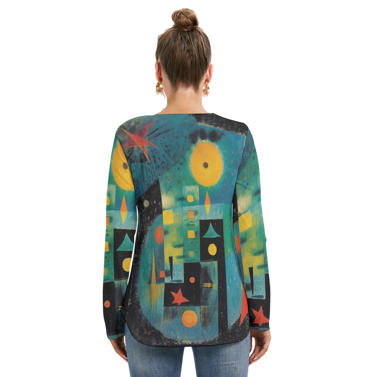 All-Over Print Women's Long Sleeve Neckline Tie Sweatshirt