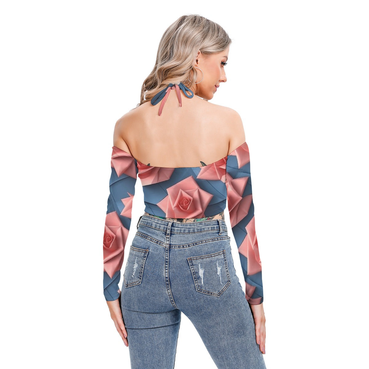 All-Over Print Women's Halter Lace-up Top