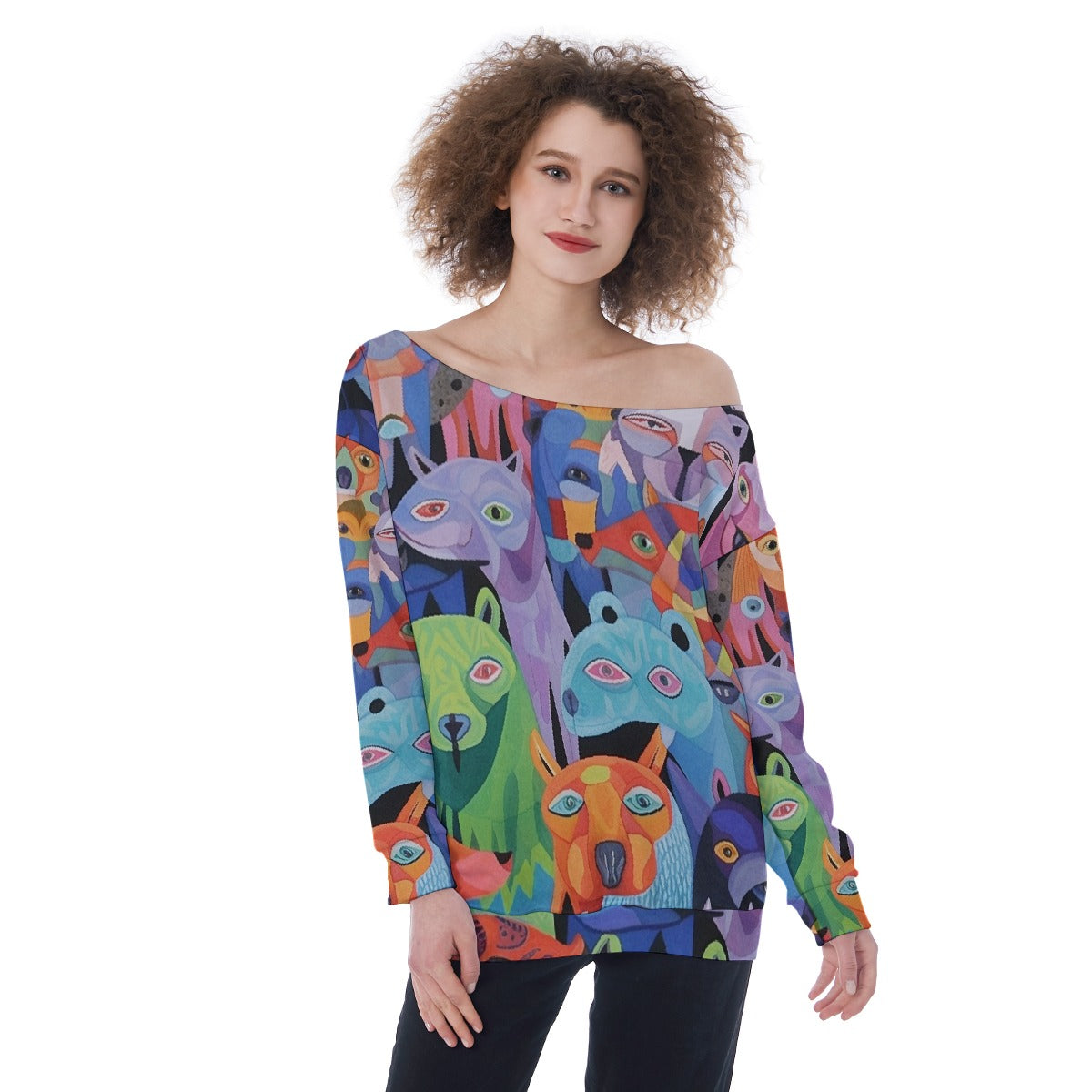 All-Over Print Oversized Women's Off-Shoulder Sweatshirt