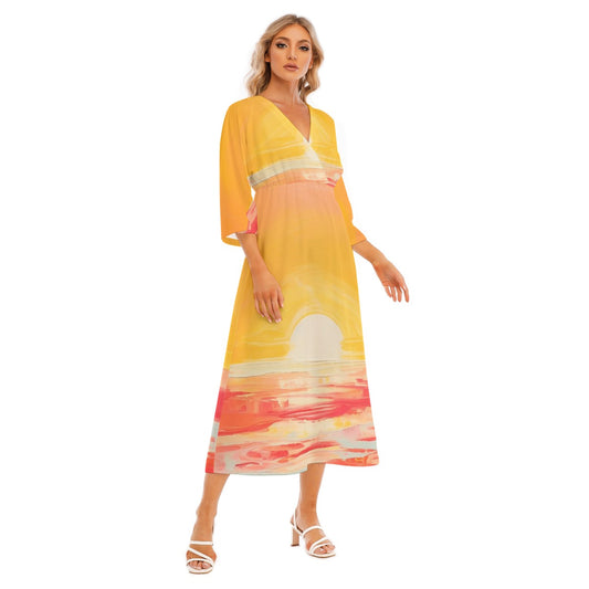 All-Over Print Women's Mid-Sleeve Long Dress